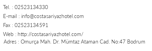 Costa Saryaz Hotel telefon numaralar, faks, e-mail, posta adresi ve iletiim bilgileri